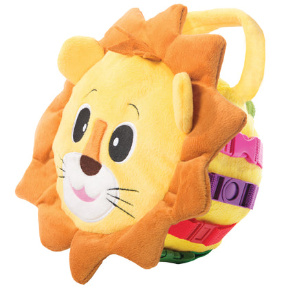 Benny Lion-Buckle Toys-Buckle Toy "Benny" Lion - Toddler Bag + Travel Pillow-I'm Benny the Lion The new cool cat I'll help kids learn Wherever they're at Name the shapes Count each number Cuddle my face in a car or airplane travel nap-Buckle Toy Inc