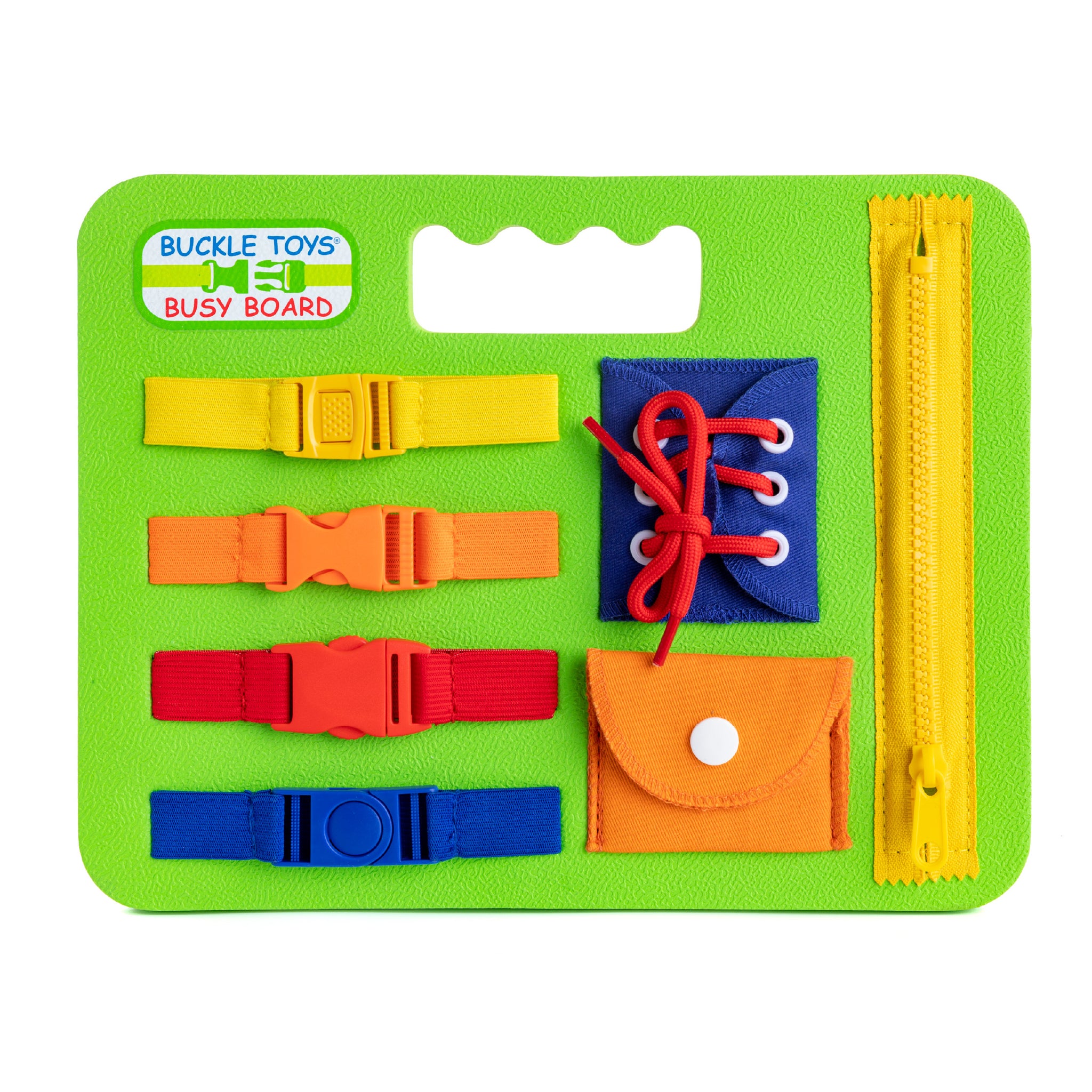 Buckle Toys  Busy Board - Learning Activity Toy - Develop Motor Skills and  Problem Solving - Learn to Tie Shoes - Easy Travel Toy – Buckle Toy Inc