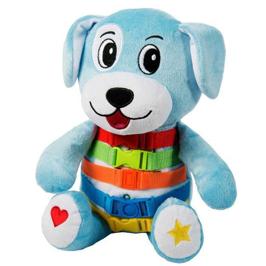 Barkley Dog-Buckle Toys-Buckle Toy "Barkley" Dog - Motor Skills Travel Activity-I'm Barkley Dog - The Buckle Toy® I’m loved by every girl and boy Let me help you- hear the click See my numbers count them quick I have a zippered pouch for fun-Buckle Toy Inc