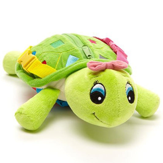 Belle Turtle-Buckle Toys-Buckle Toy "Belle" Turtle - Baby and Toddler Clipping -Im sweet little Belle With a pretty pink bow A pouch on my back And numbers below Cheerful buckles Snap and click Watch kids learn so quick Vacation car travel -Buckle Toy Inc