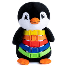Load image into Gallery viewer, Blu Whale-Buckle Toys-Buckle Toy Blizzard Penguin - Learning Travel Plush Activity-I&#39;m Blu the happy whale Pull the zipper open Lift the color buckles up there are numbers to find I keep children guessing as they play and use their mind Learn-Buckle Toy Inc
