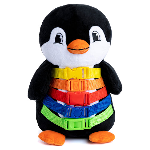 Blu Whale-Buckle Toys-Buckle Toy Blizzard Penguin - Learning Travel Plush Activity-I'm Blu the happy whale Pull the zipper open Lift the color buckles up there are numbers to find I keep children guessing as they play and use their mind Learn-Buckle Toy Inc